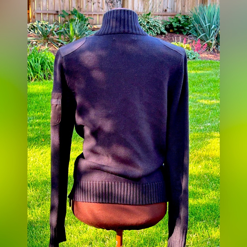 RALPH LAUREN sM zip cardigan-blk/gold details-💯cotton/canvas accents-looks NEW - Picture 2 of 5
